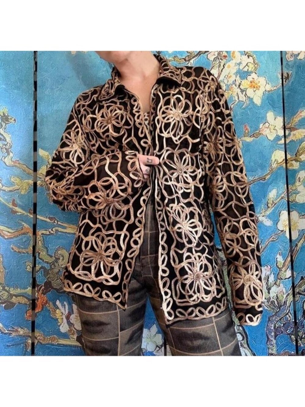 00s mesh swirl textured zip jacket